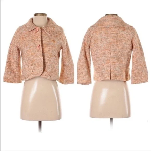 Rare Anthropologie Elevenses Orange Tweed Jacket Vintage-Look Size 4